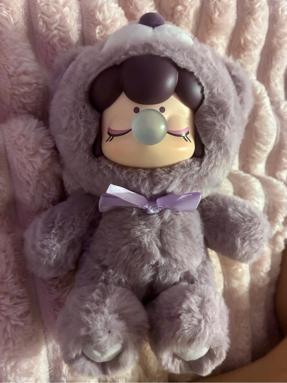 Lavender Plush Bubble-Face Stuffed Toy with Bow